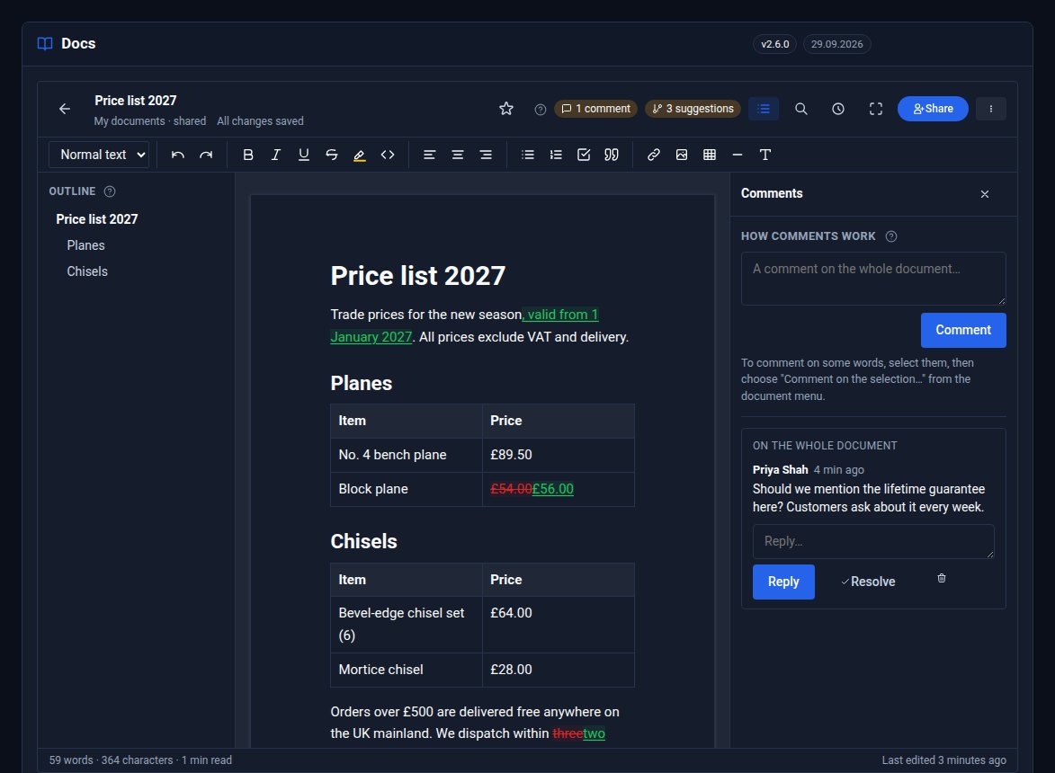 The price list with the Comments panel open: Priya Shah asking about the lifetime guarantee