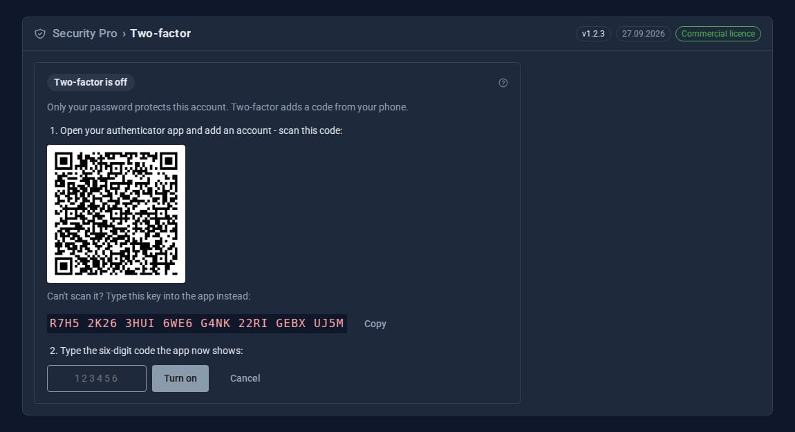 Setting up two-factor sign-in with a QR code and a six-digit code box